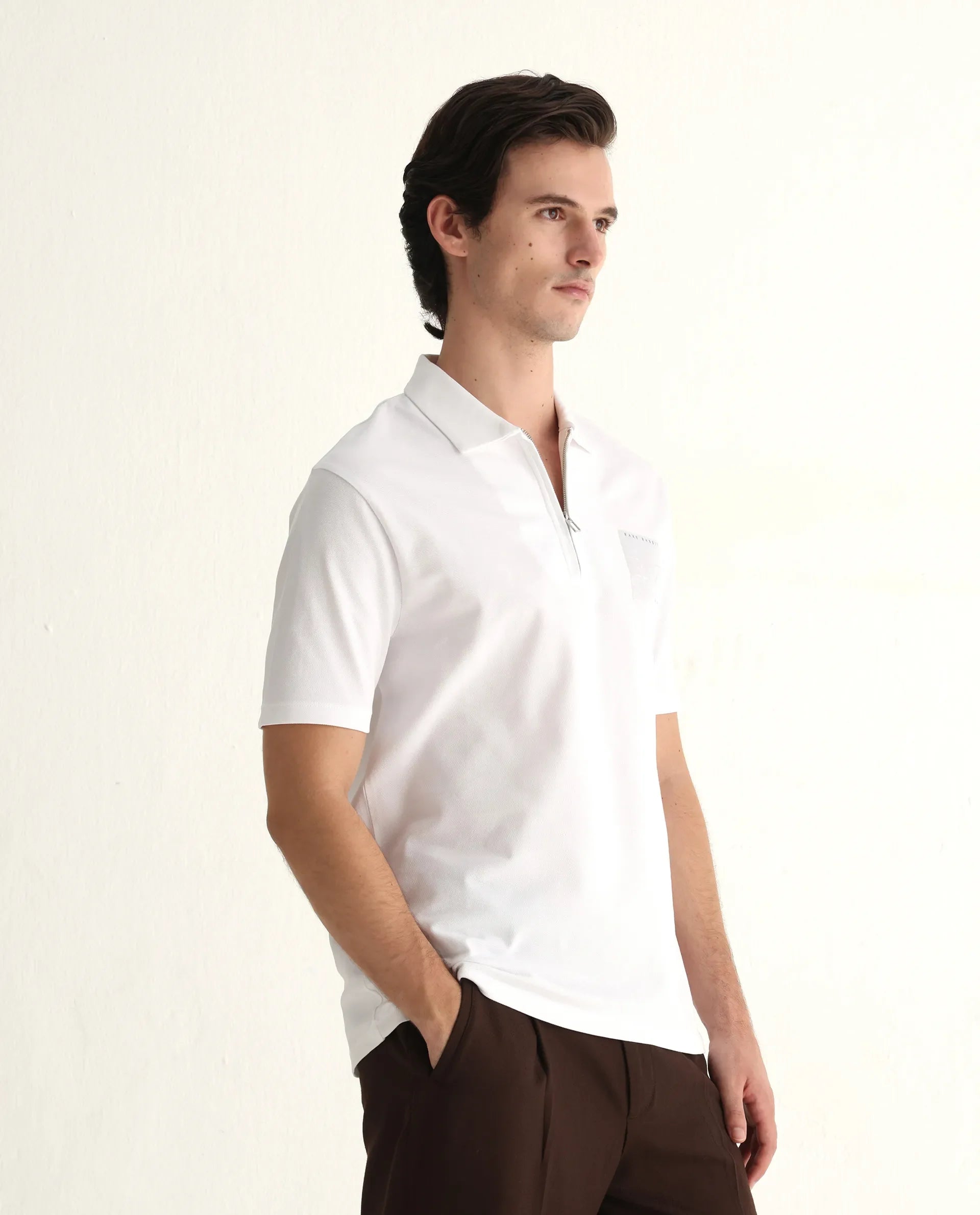 Rare Rabbit Men's Berner White Cotton Blend Graphic Print Regular Fit Half Sleeve Polo