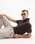 Rare Rabbit Men's Crin Brown Cotton Plain Regular Fit Half Sleeve Polo
