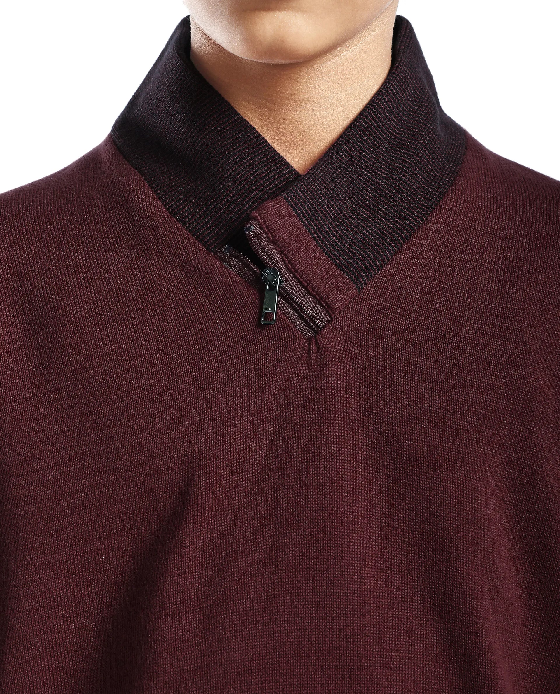 Rare Ones Kids Denv-25 Dark Maroon Cotton Solid Zipper Closure Regular Fit Sweater