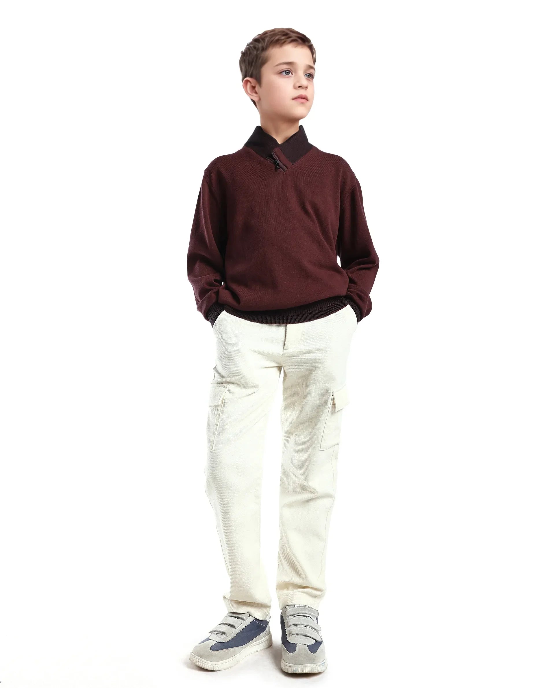Rare Ones Kids Denv-25 Dark Maroon Cotton Solid Zipper Closure Regular Fit Sweater