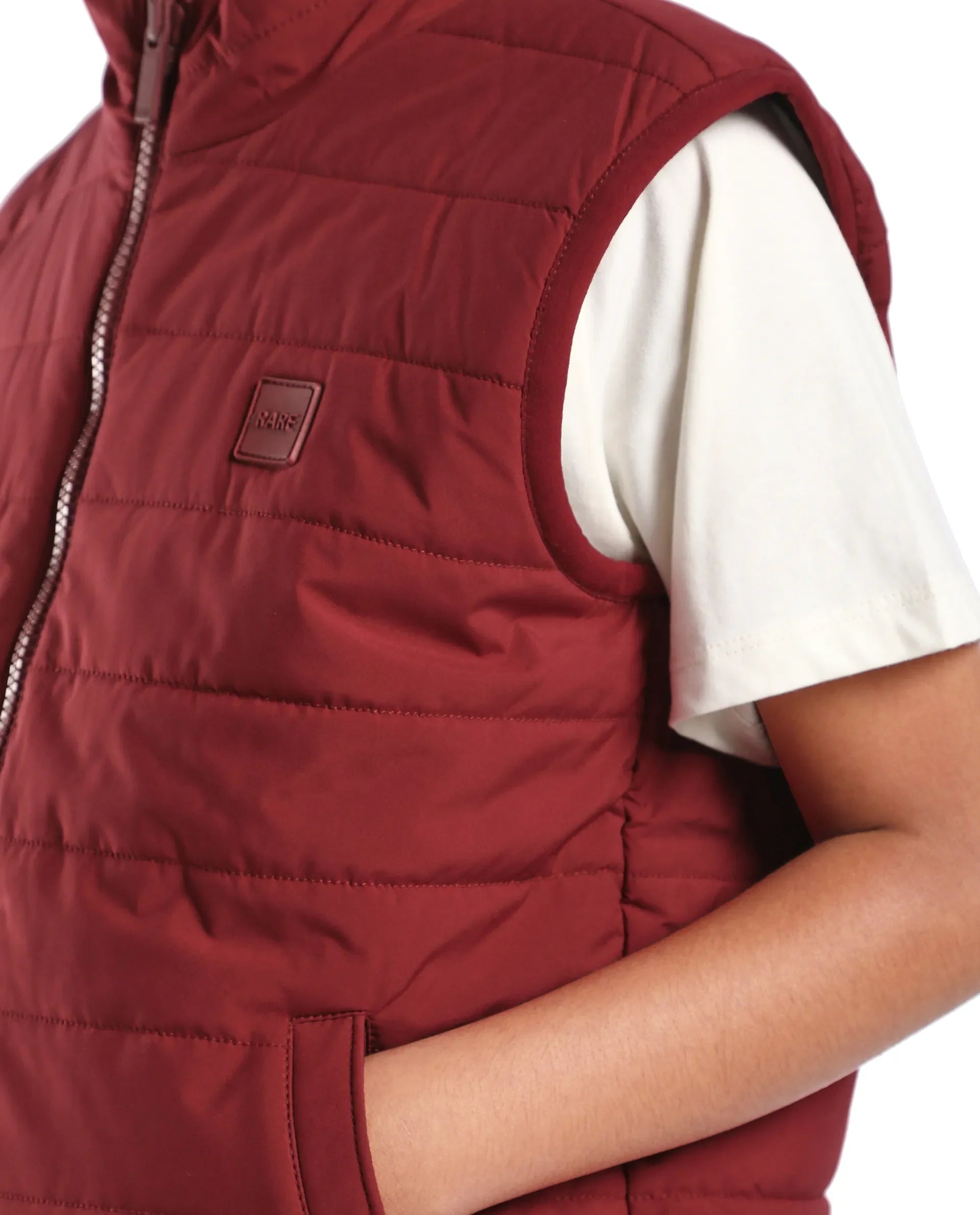 Rare Ones Kids Derry-K Red Polyester Zipper Closure High Neck Plain Sleeveless Regular Fit Jacket