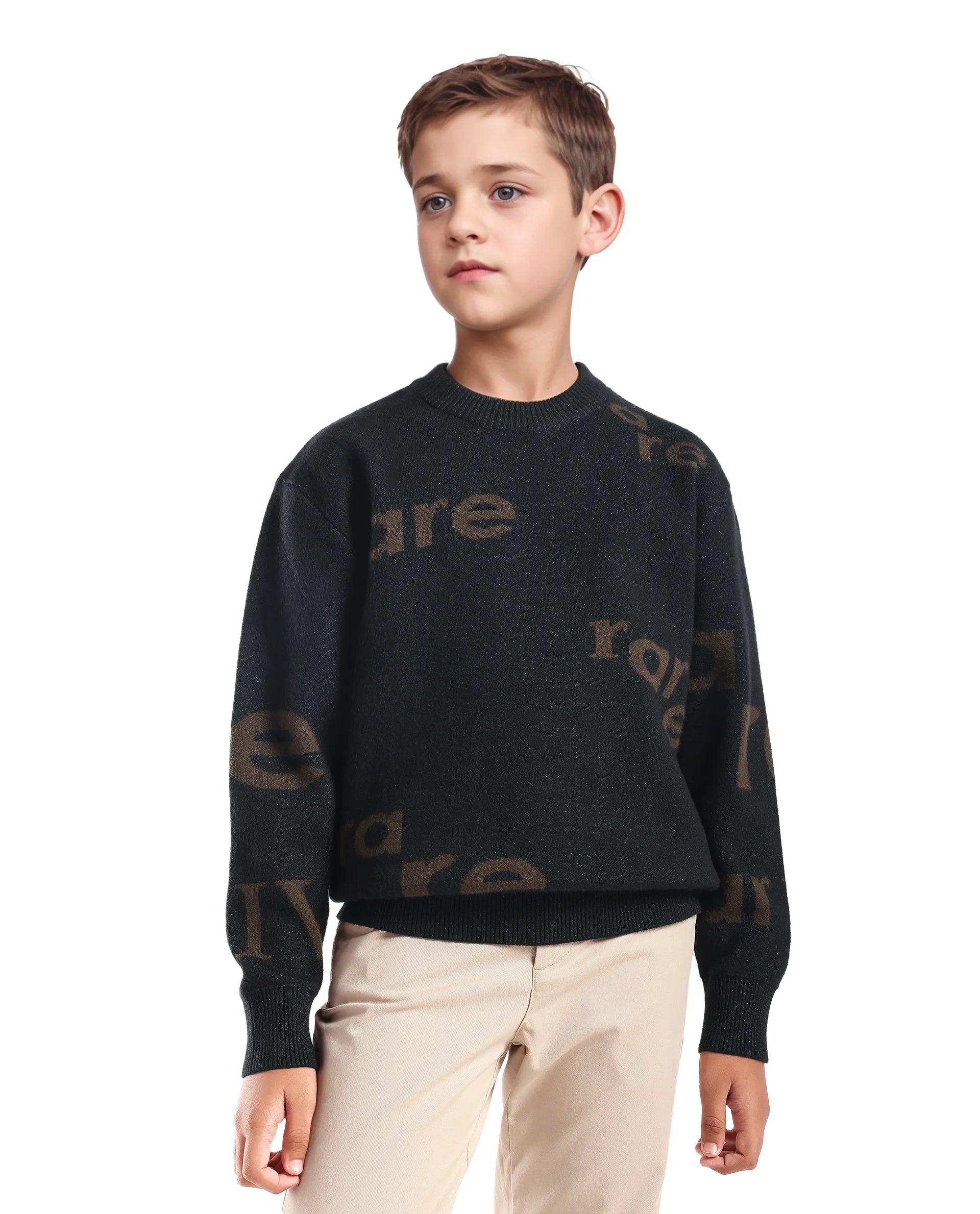 Rare Ones Kids Dio Dark Green Viscose Blend All Over Print Slip-On Closure Relaxed Fit Sweater