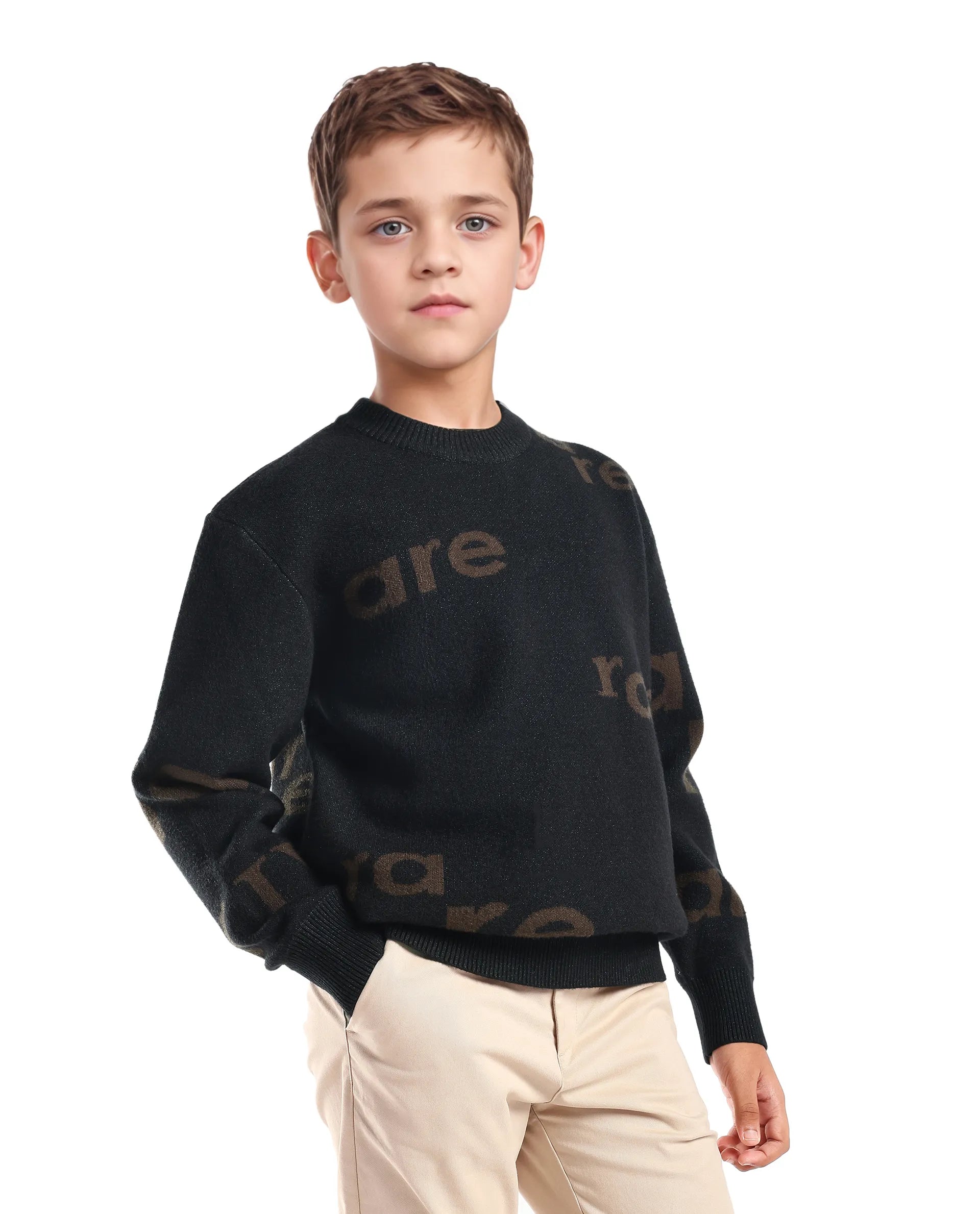 Rare Ones Kids Dio Dark Green Viscose Blend All Over Print Slip-On Closure Relaxed Fit Sweater