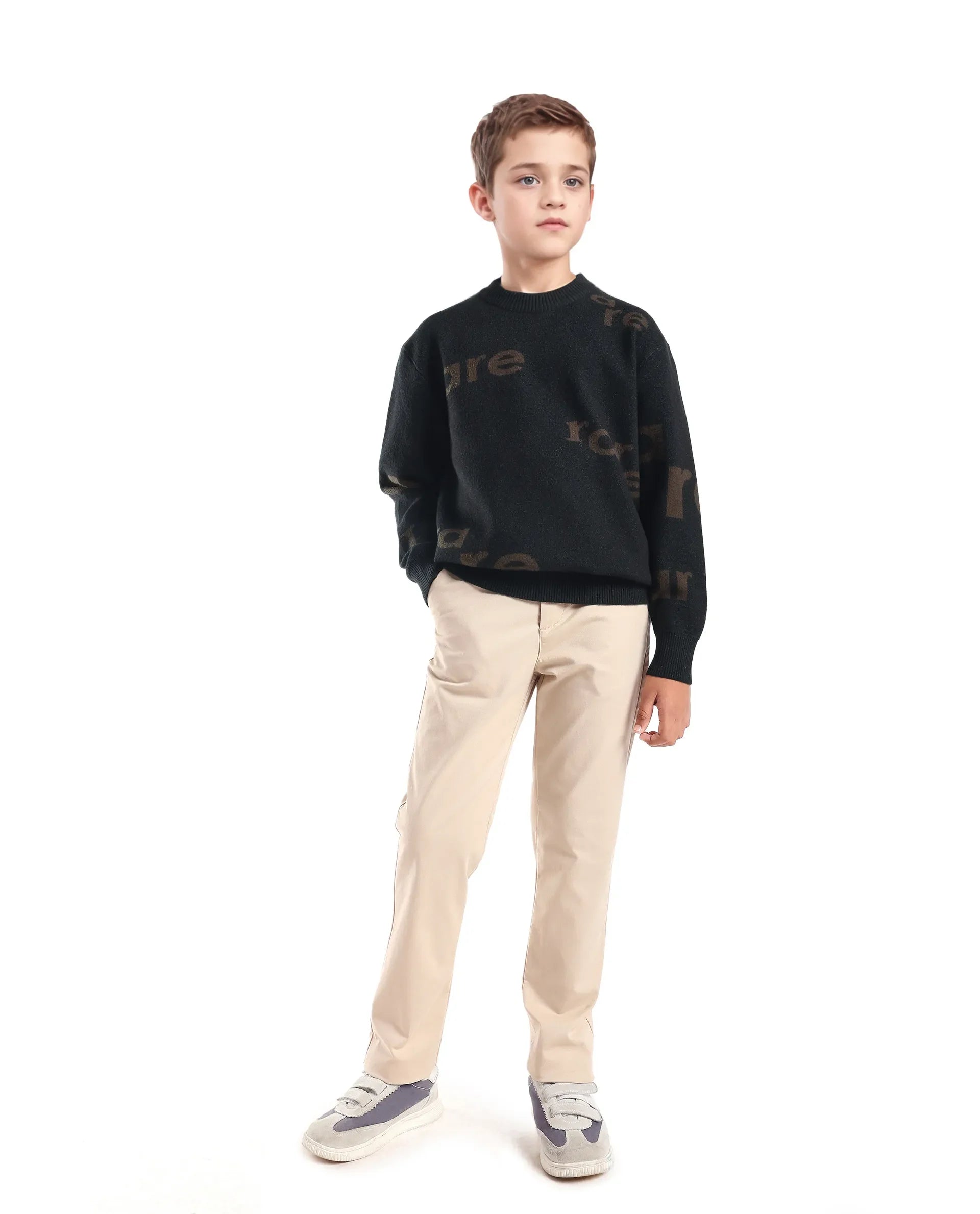 Rare Ones Kids Dio Dark Green Viscose Blend All Over Print Slip-On Closure Relaxed Fit Sweater