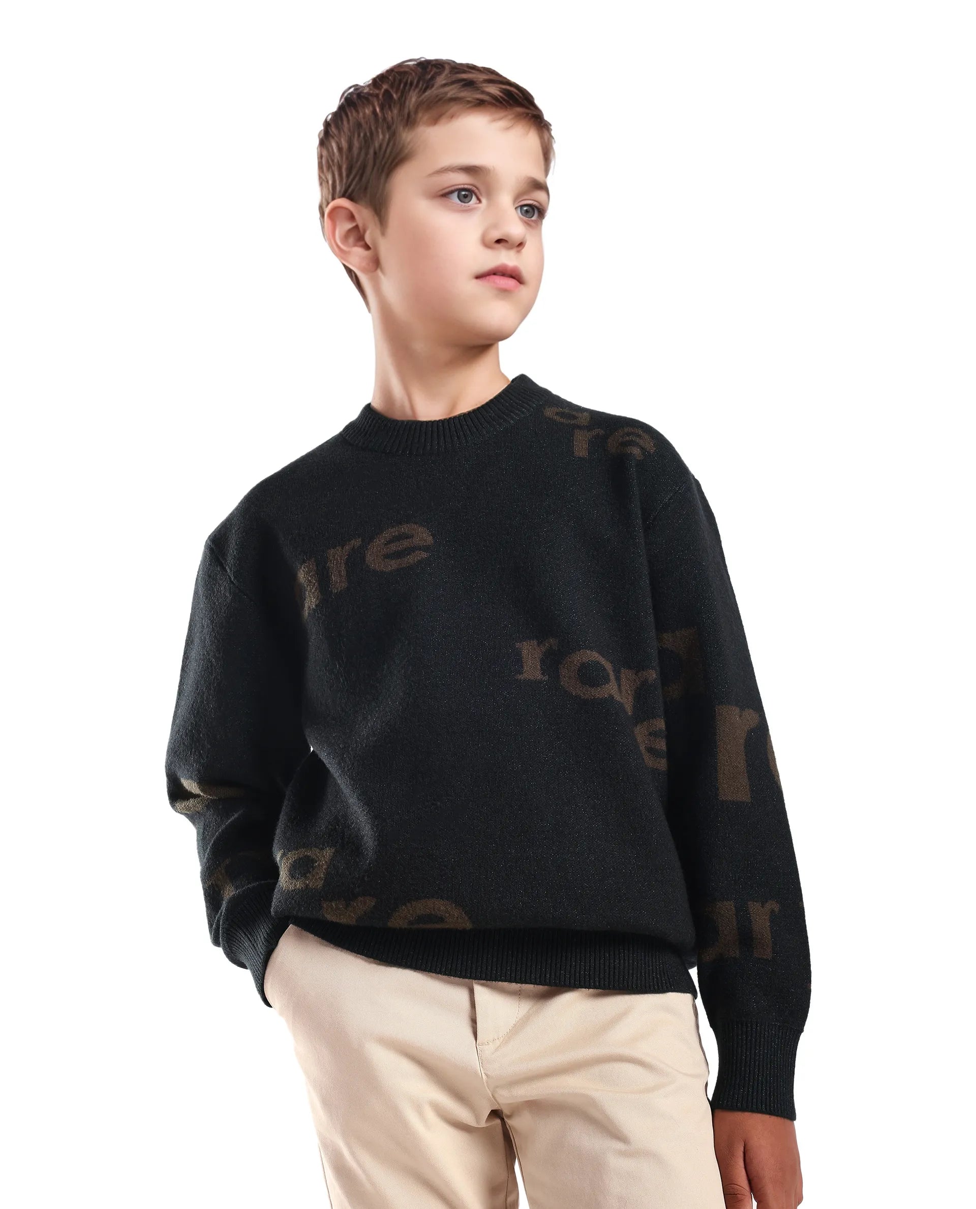 Rare Ones Kids Dio Dark Green Viscose Blend All Over Print Slip-On Closure Relaxed Fit Sweater