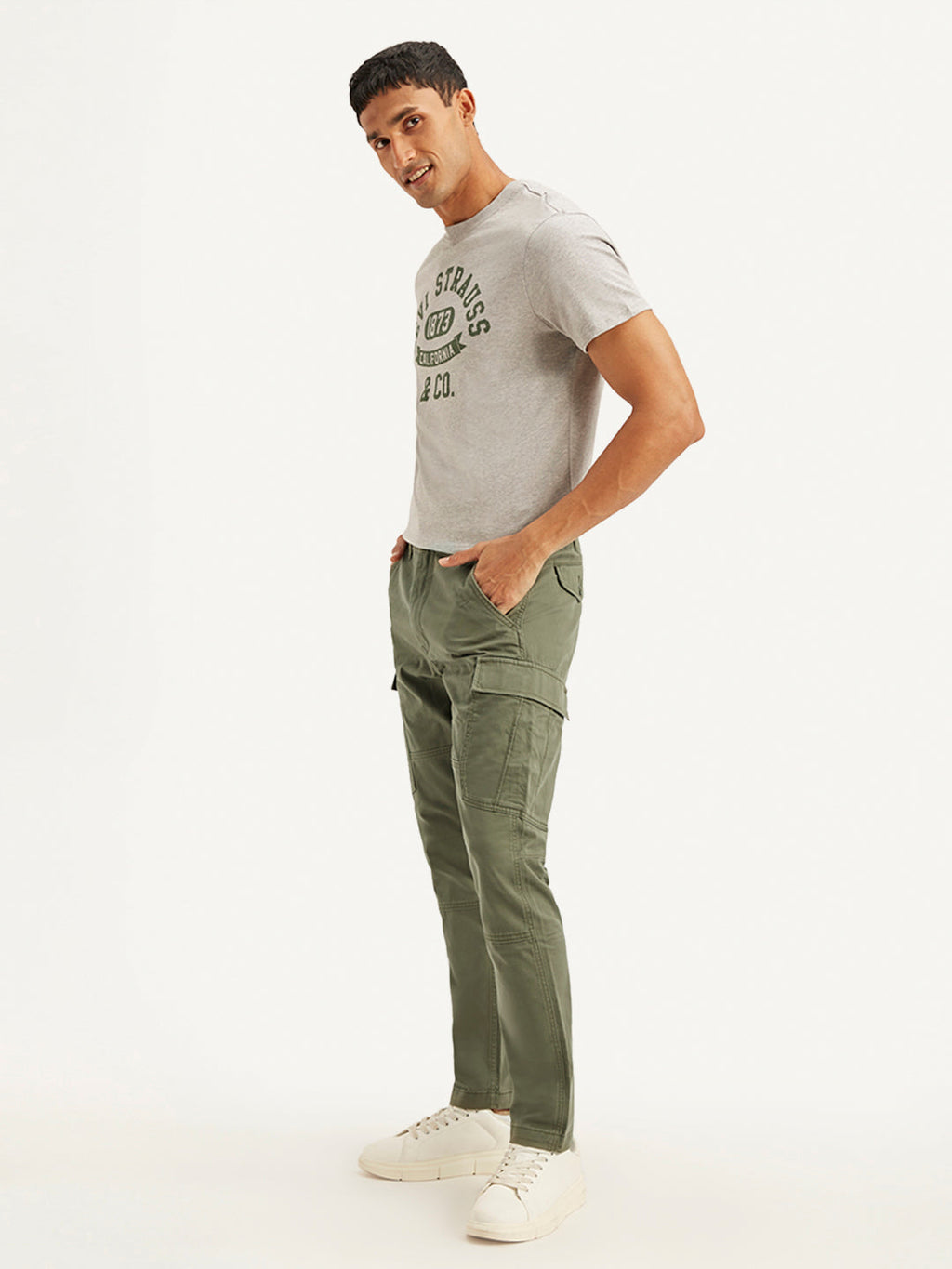 Men's Olive Relaxed Fit Cargo Trousers