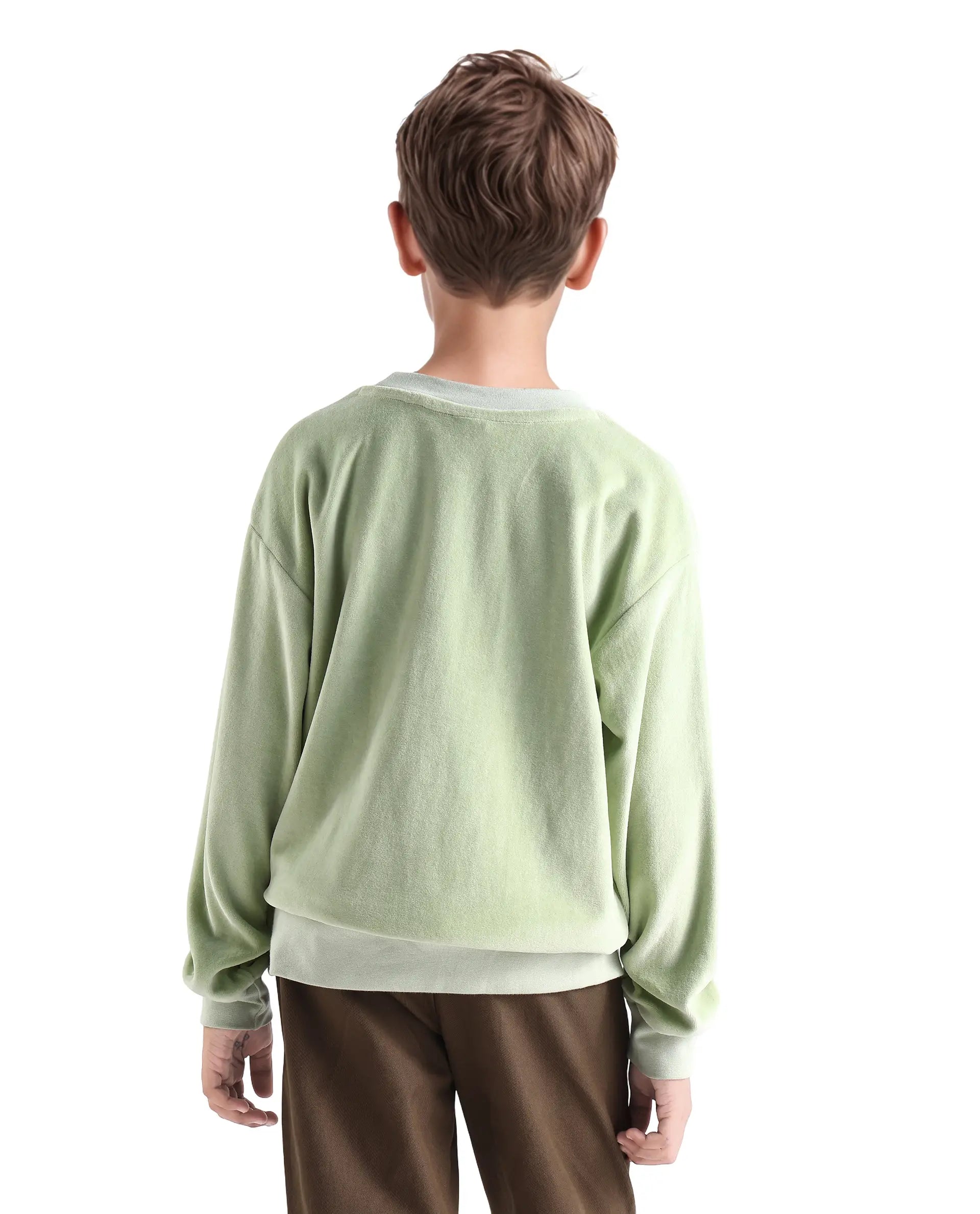 Rare Ones Kids Ellis Light Green Cotton Pull On Crew Neck Full Sleeves Fit Sweatshirt