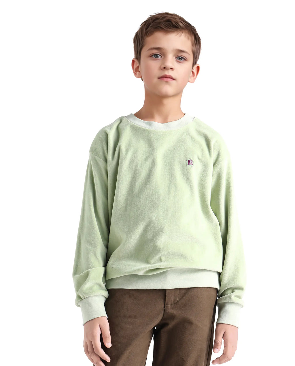 Rare Ones Kids Ellis Light Green Cotton Pull On Crew Neck Full Sleeves Fit Sweatshirt