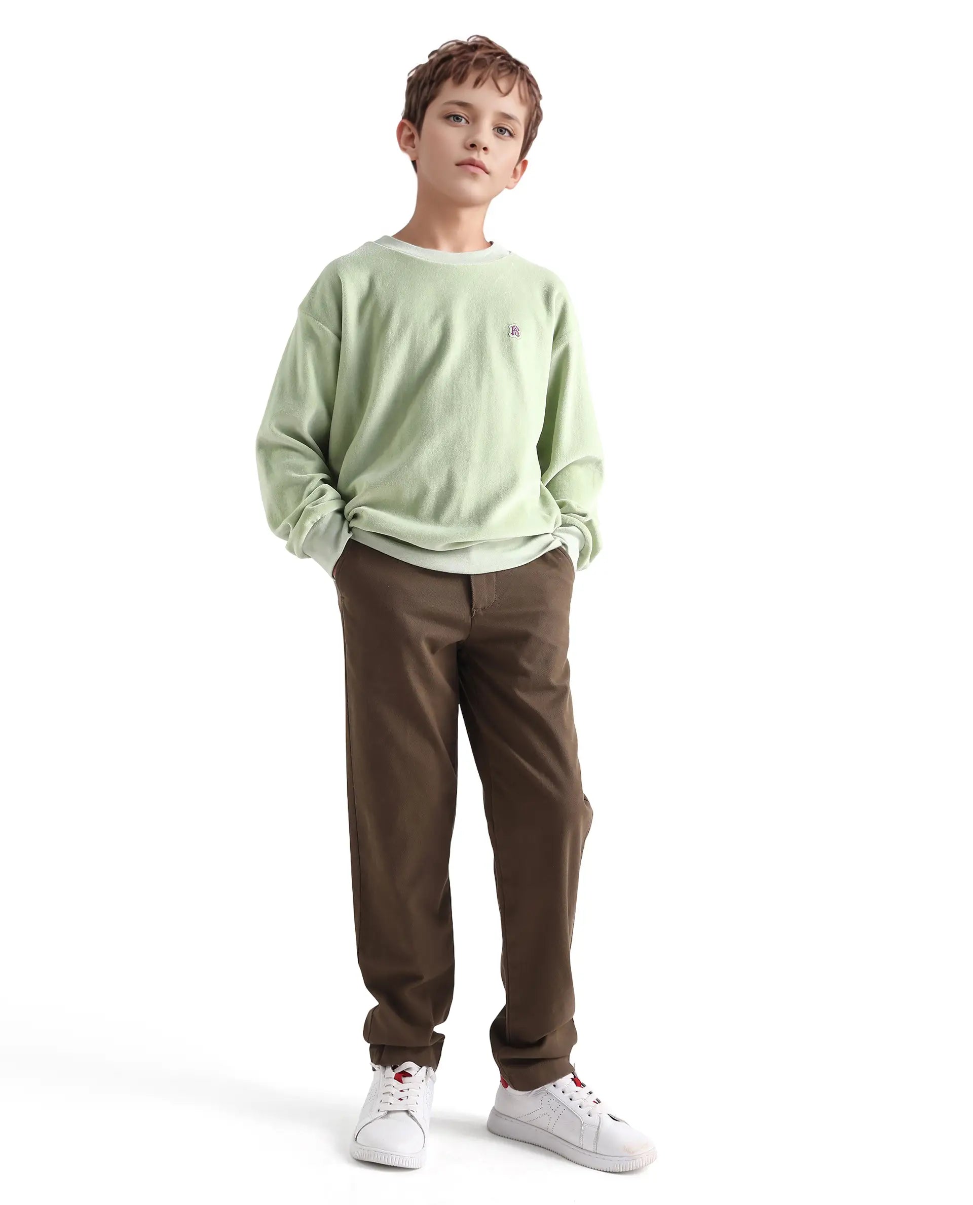 Rare Ones Kids Ellis Light Green Cotton Pull On Crew Neck Full Sleeves Fit Sweatshirt