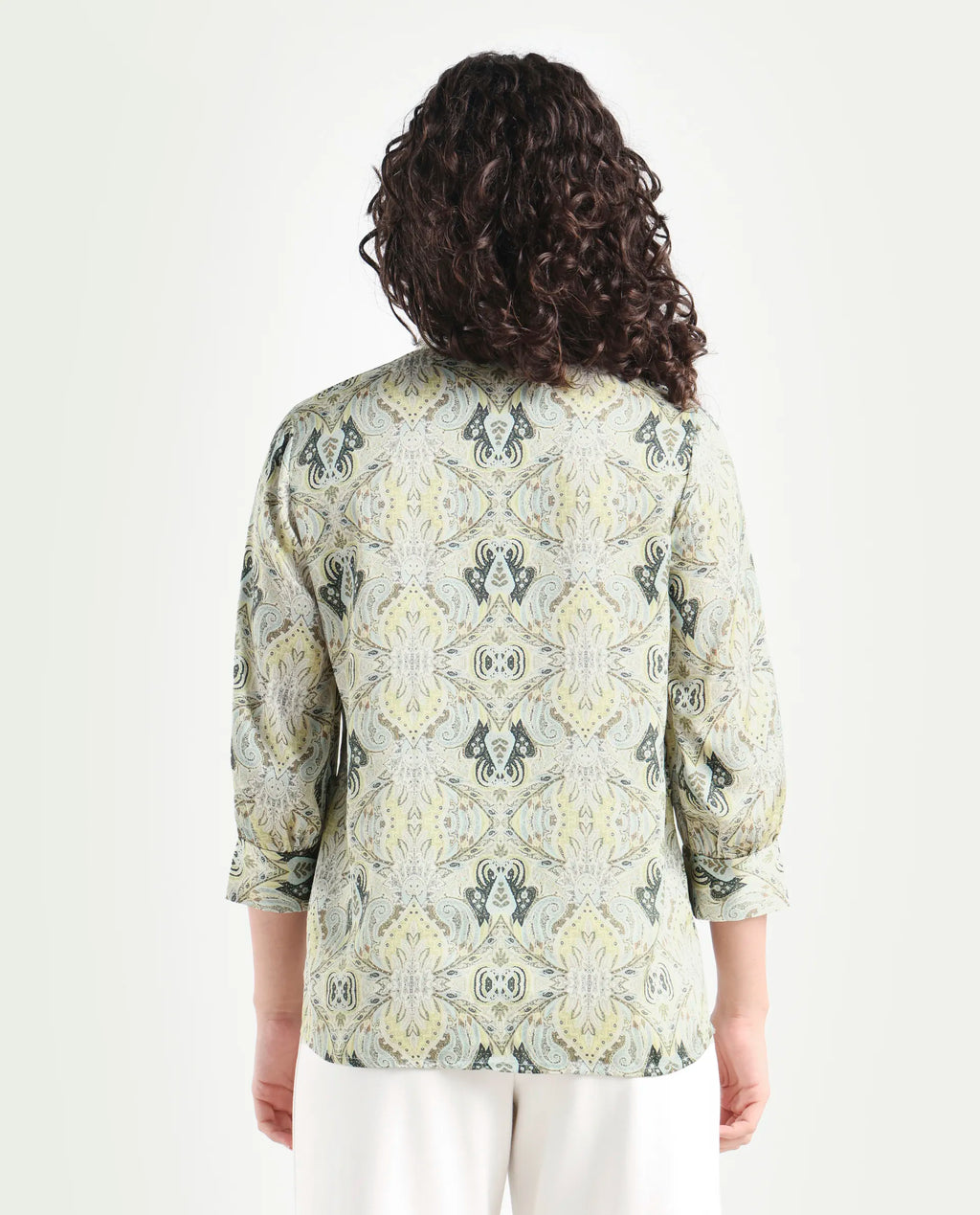 Rareism Women's Epsea Multi Satin Paisley Print Cuffed Sleeve Regular Fit Top