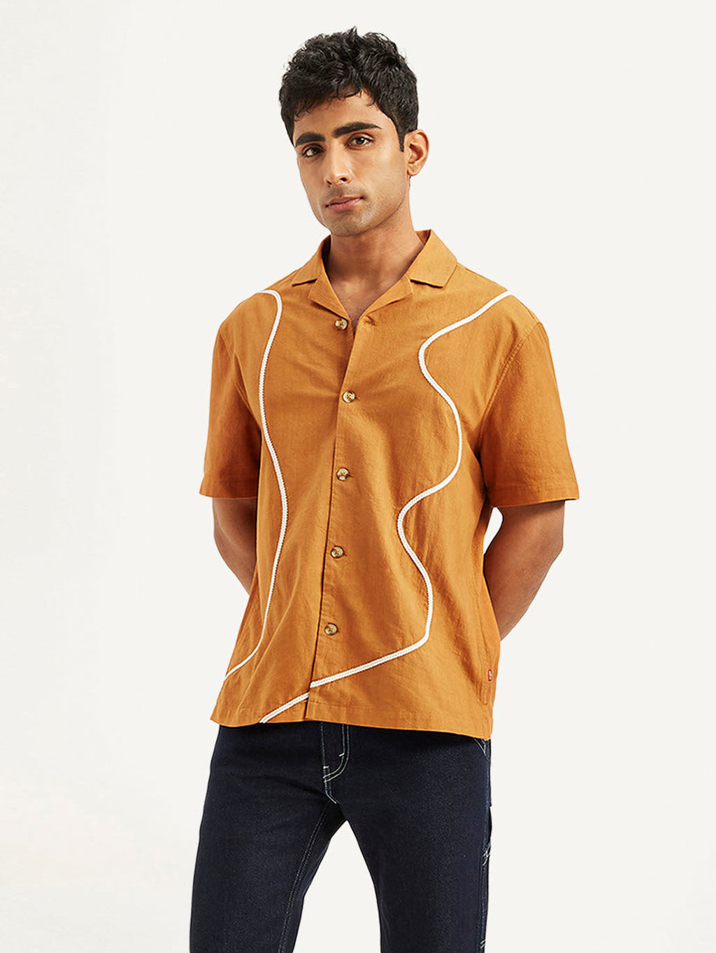 Men's Resort Collar Embroidered Relaxed Fit Shirt