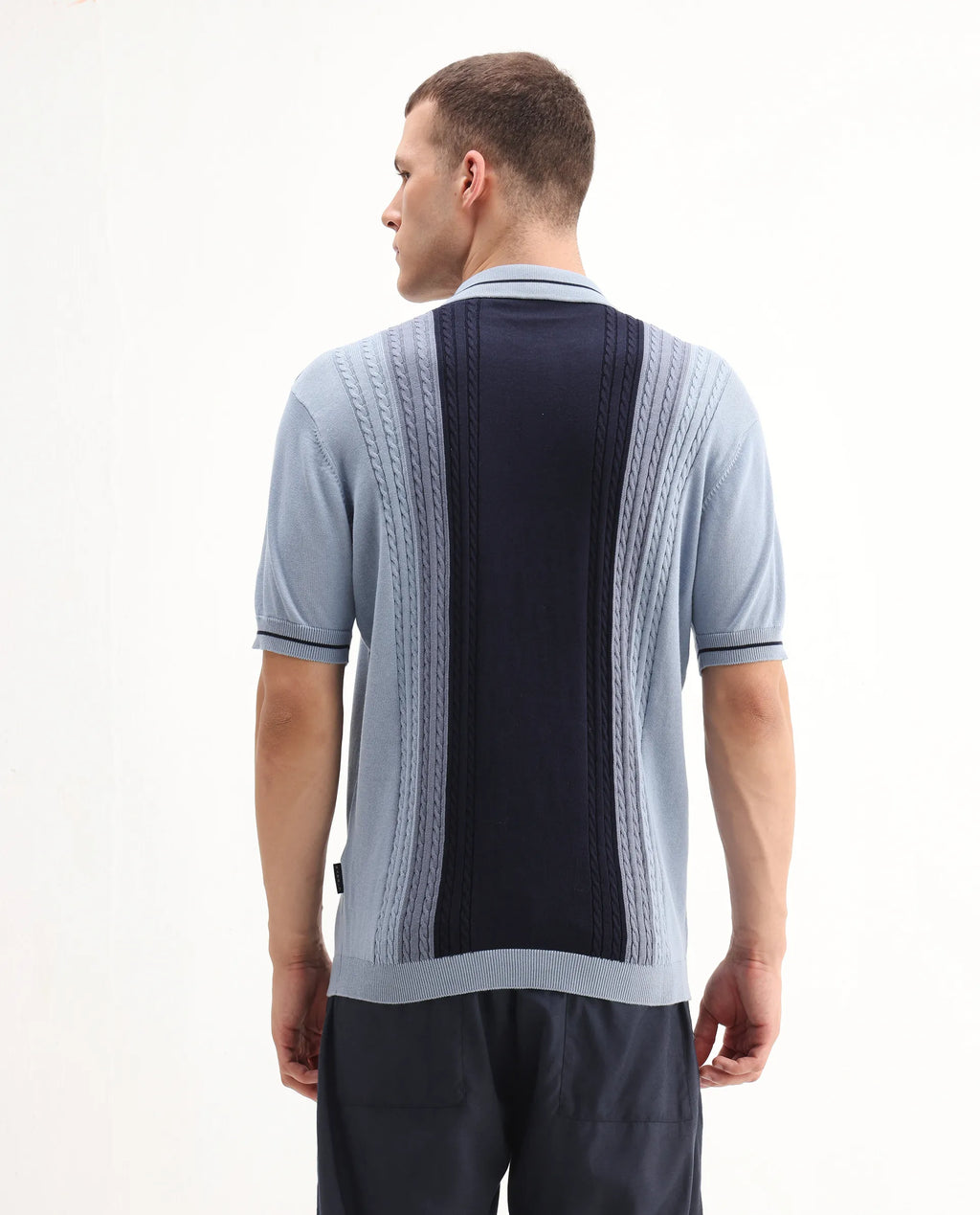 Rare Rabbit Men's Giff Dusky Blue Cotton Textured Regular Fit Half Sleeve Polo