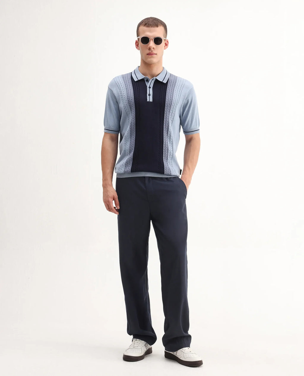 Rare Rabbit Men's Giff Dusky Blue Cotton Textured Regular Fit Half Sleeve Polo