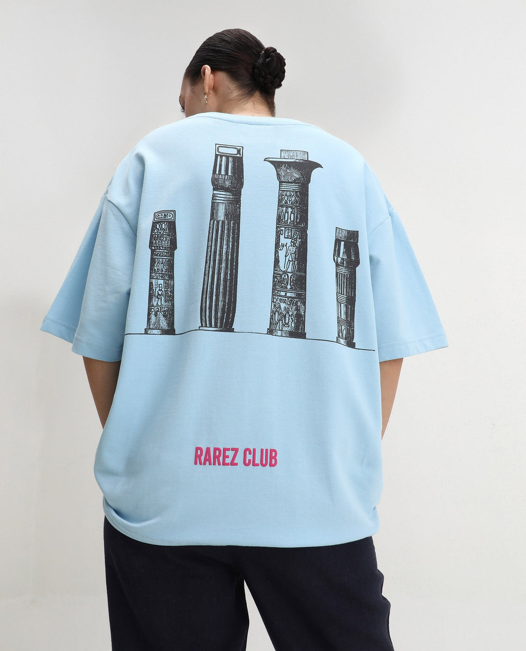 Rareism Women's Jinx Blue Cotton Graphic Print Oversized T-Shirt