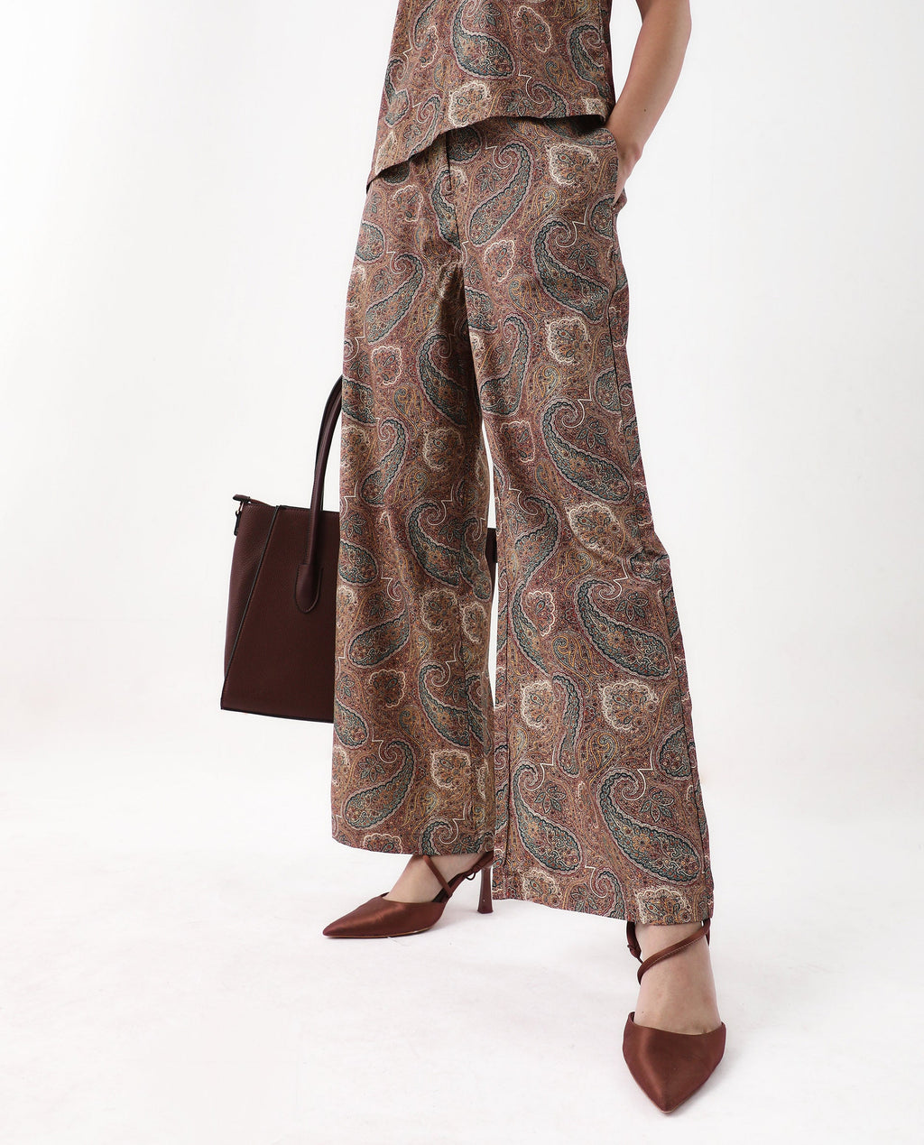 Rareism Women's Ronoro-B Multi Cotton Paisley Print Ankle Length Wide Trouser