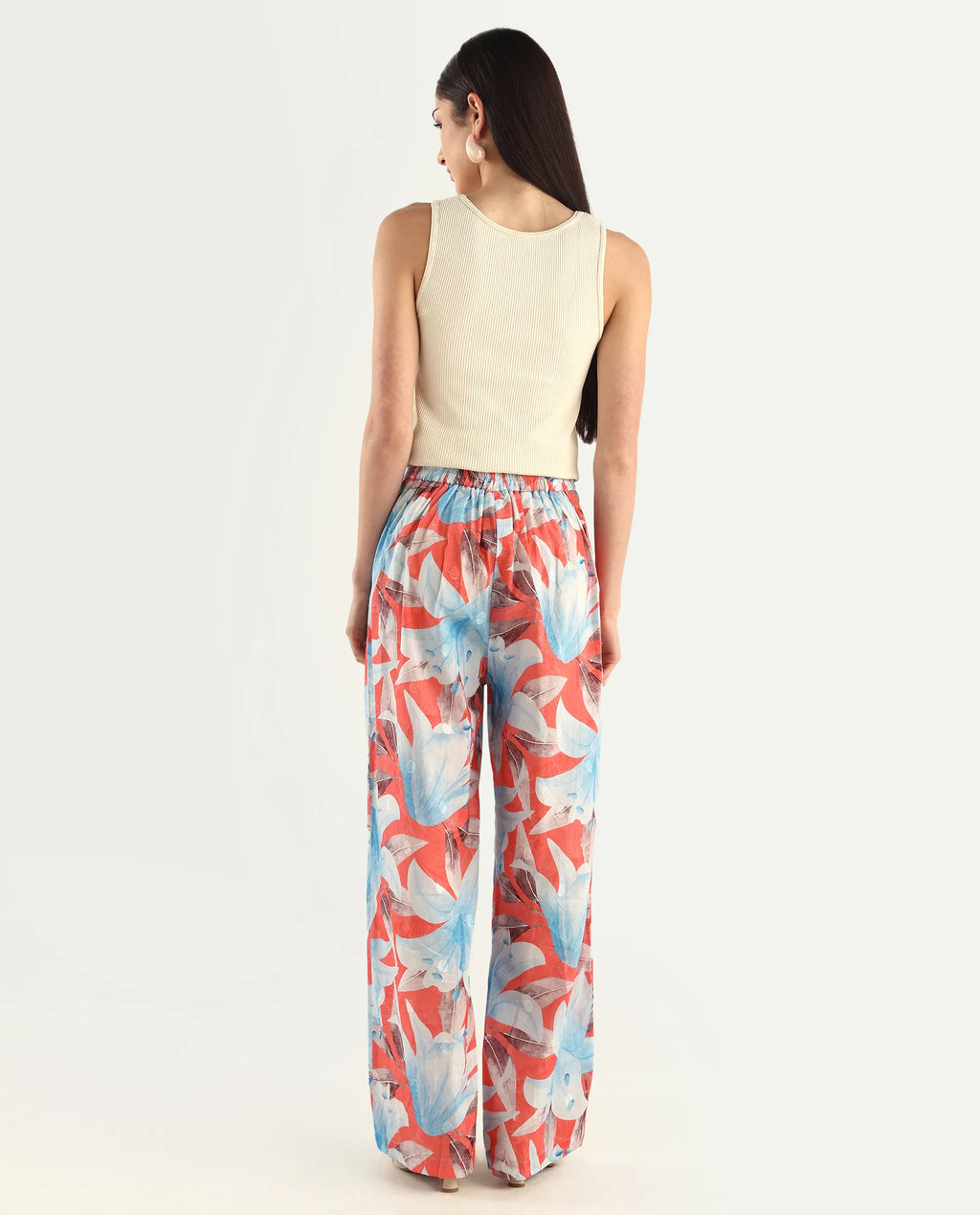 Rareism Women's Housto-B Pink Cotton Floral Print Straight Fit Trouser