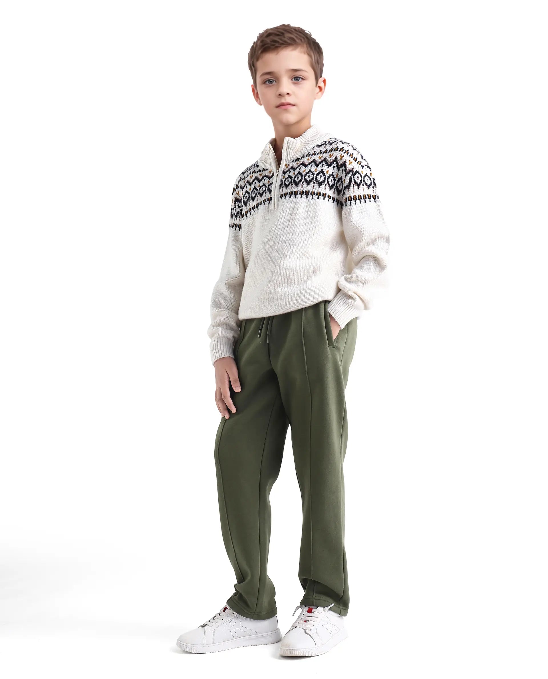 Rare Ones Kids Itali-B Olive Cotton Blend Drawsring Closure Straight Fit Trackpant