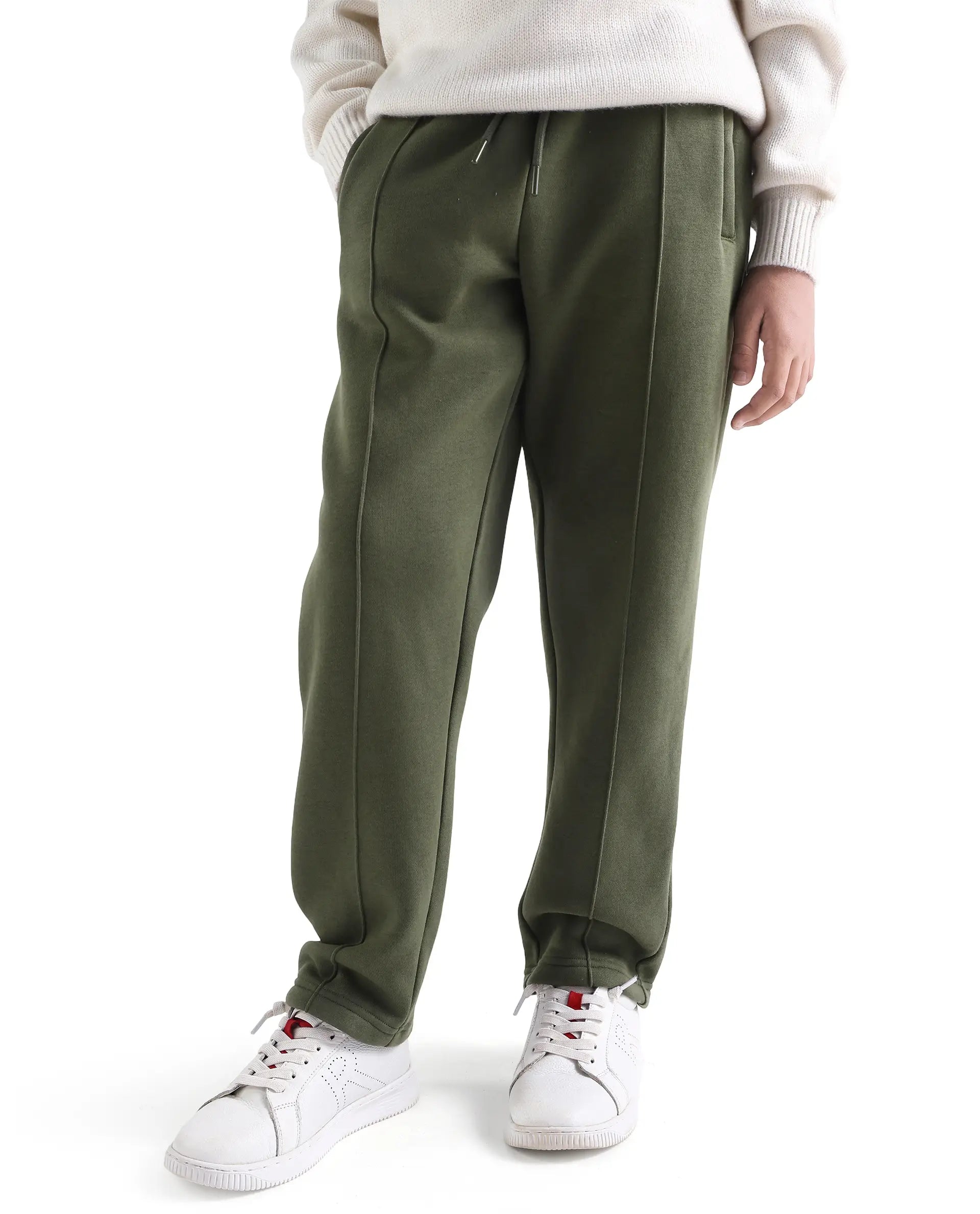 Rare Ones Kids Itali-B Olive Cotton Blend Drawsring Closure Straight Fit Trackpant