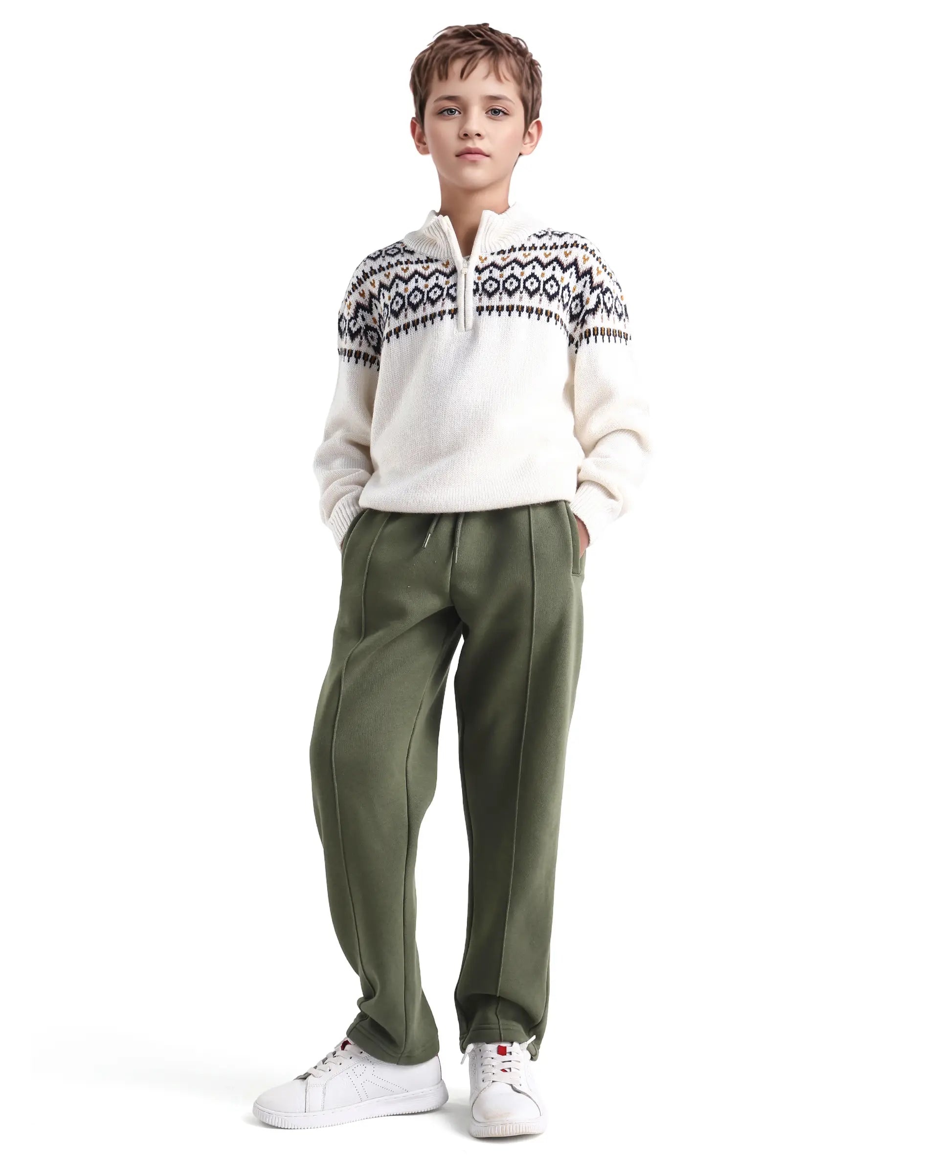 Rare Ones Kids Itali-B Olive Cotton Blend Drawsring Closure Straight Fit Trackpant