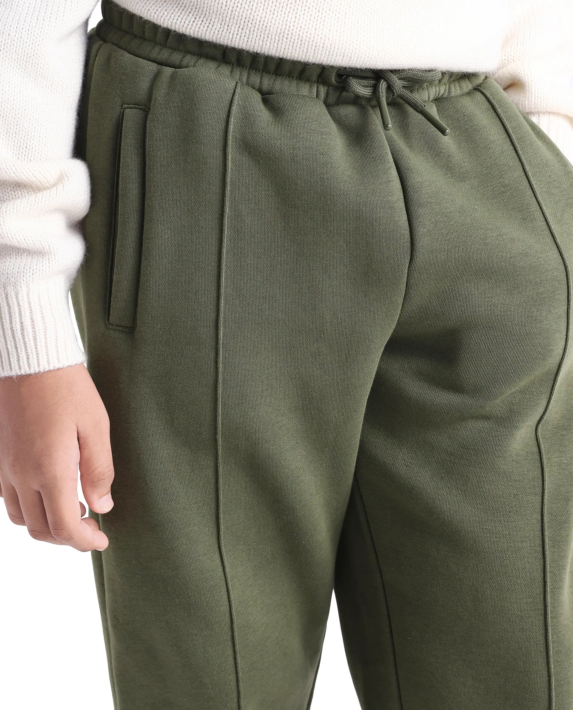 Rare Ones Kids Itali-B Olive Cotton Blend Drawsring Closure Straight Fit Trackpant