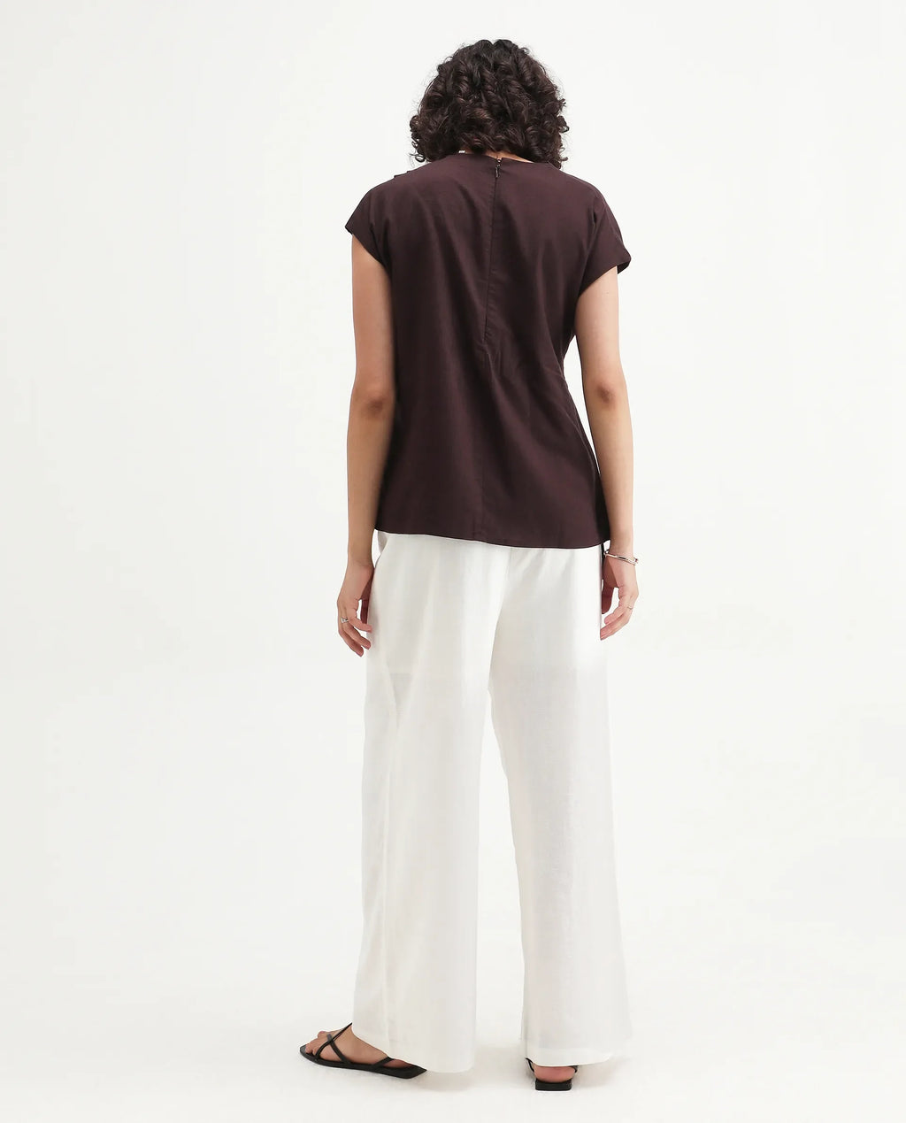 Rareism Women's Janry Beige Linen Plain Ankle Length Straight Fit Trouser