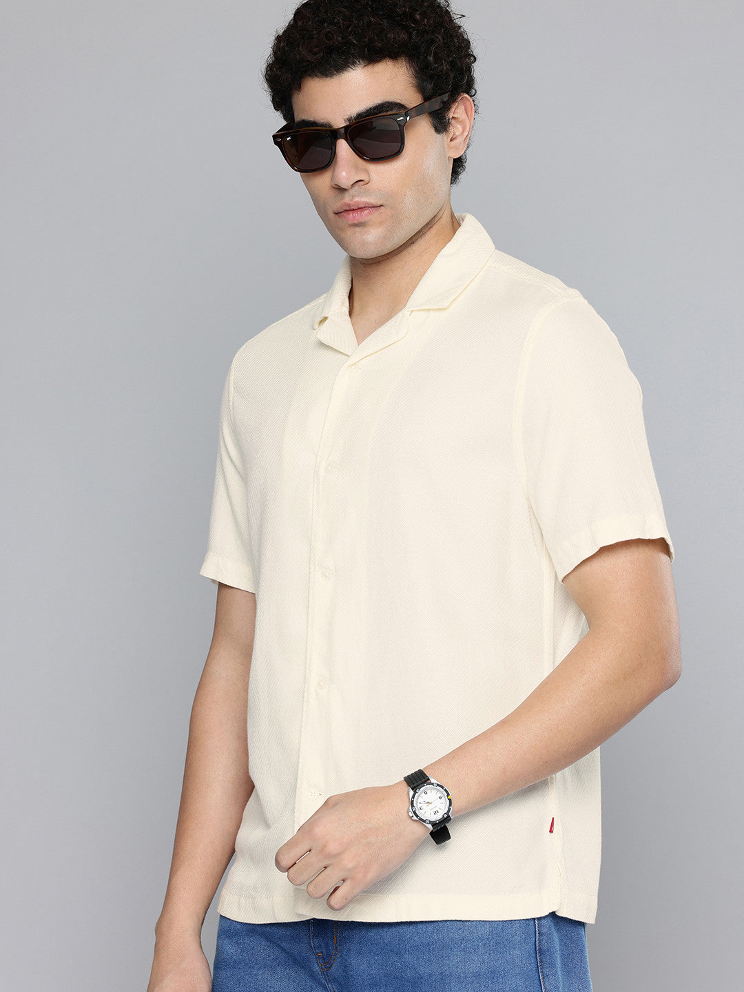 Men's Solid Yellow Spread Collar Shirt