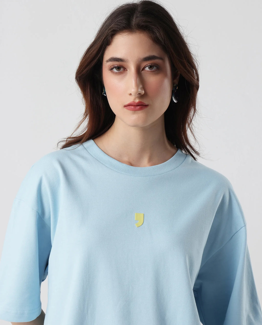 Rareism Women's Liche Blue Cotton Graphic Print Oversized T-Shirt