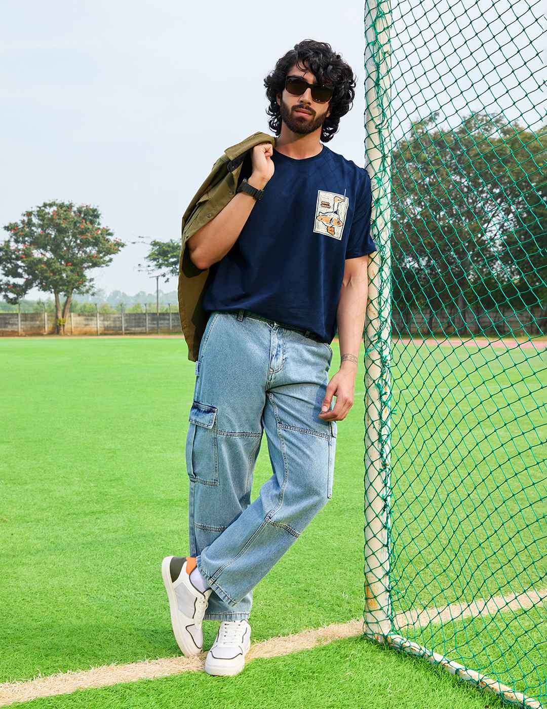 Casual Loose Fit Denim Cargo | Blue