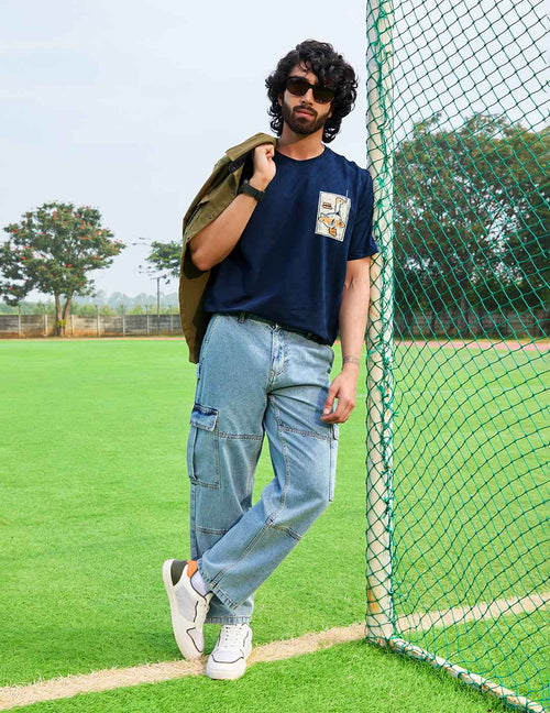 Casual Loose Fit Denim Cargo | Blue