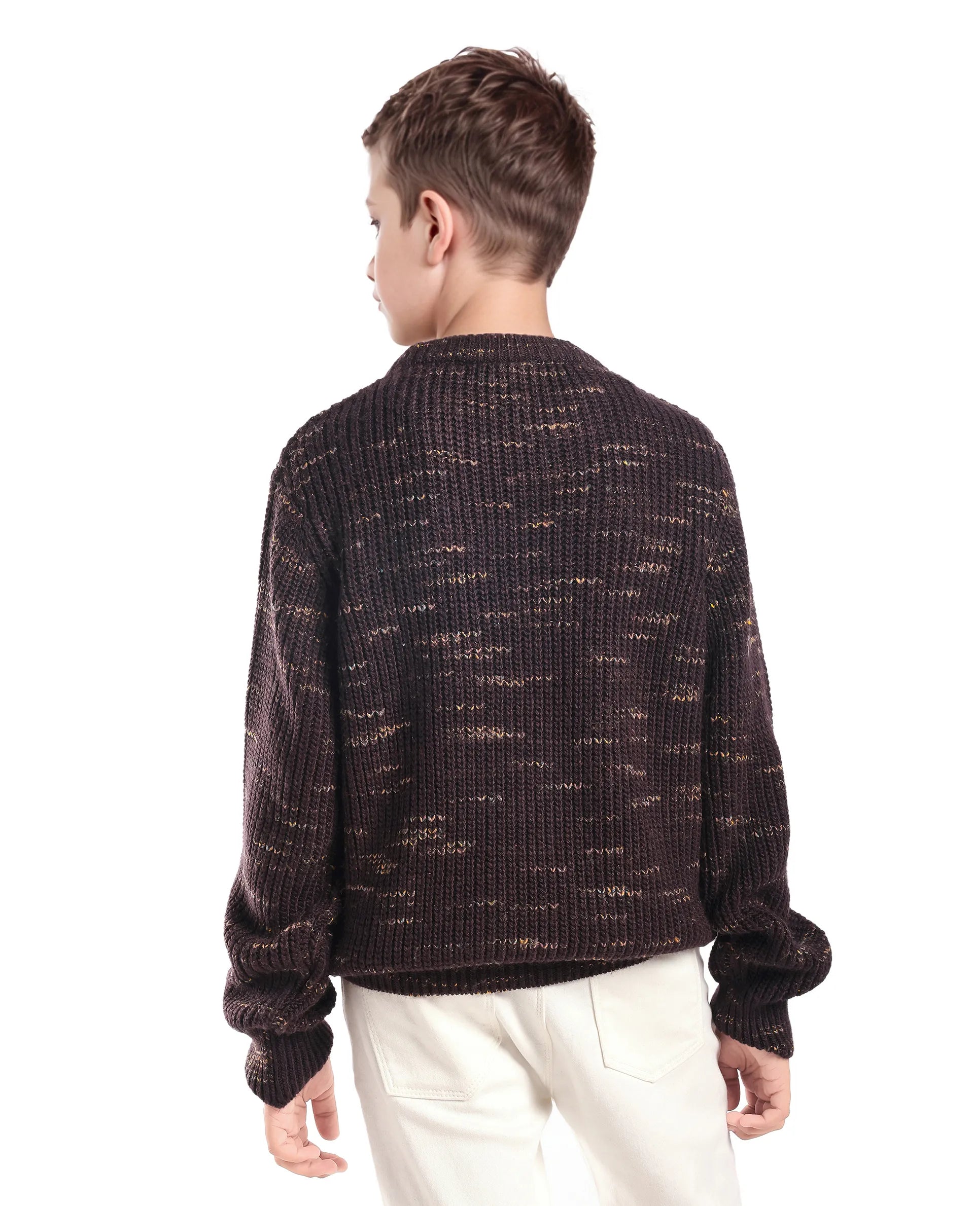 Rare Ones Kids Malto Brown Acrylic Solid Slip-On Closure Relaxed Fit Sweater