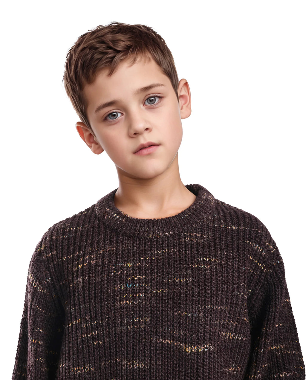 Rare Ones Kids Malto Brown Acrylic Solid Slip-On Closure Relaxed Fit Sweater