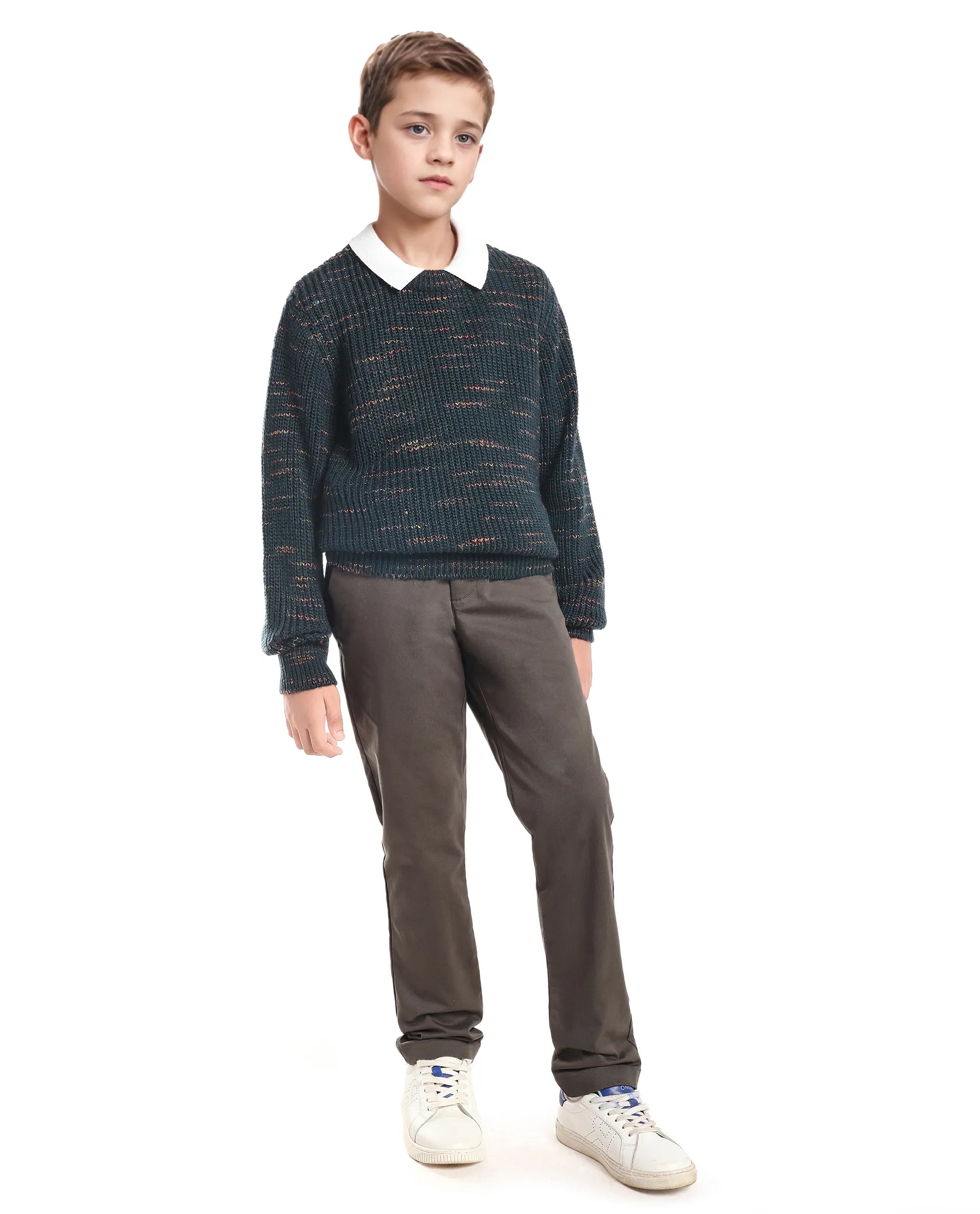 Rare Ones Kids Malto Dark Blue Acrylic Textured Pull-On Closure Regular Fit Sweater