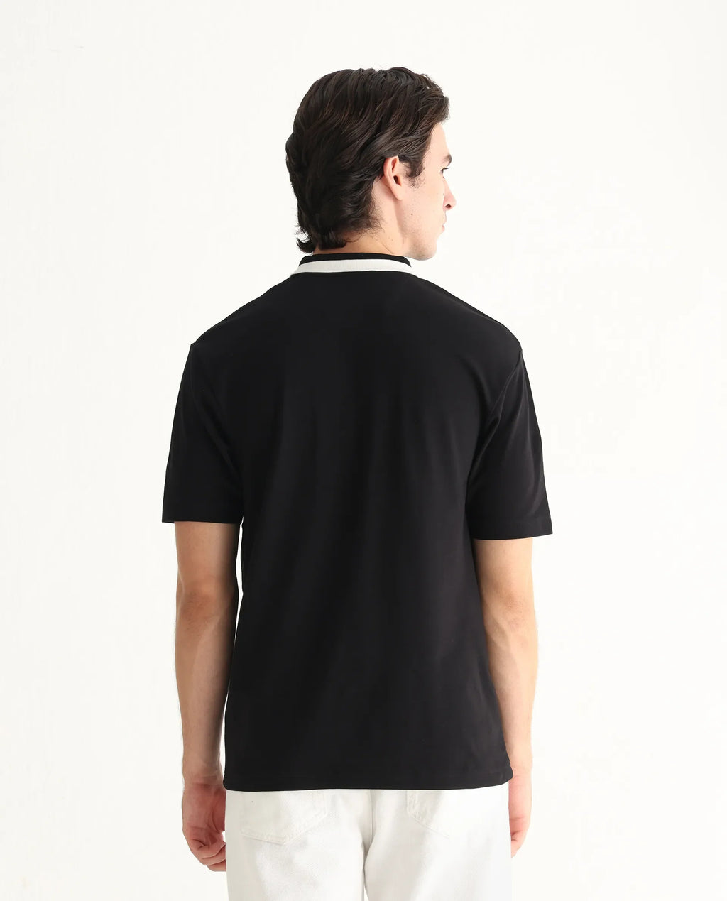 Rare Rabbit Men's Mateo Black Cotton Blend Embroidered Relaxed Fit Half Sleeve Polo