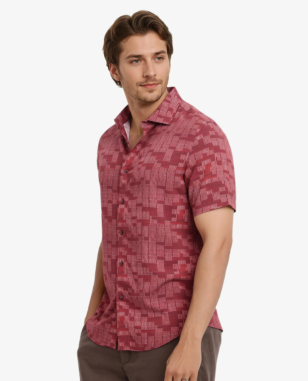 Rare Rabbit Men's Mitho Red Geometric Print Regular Fit Full Sleeve Collared Shirt