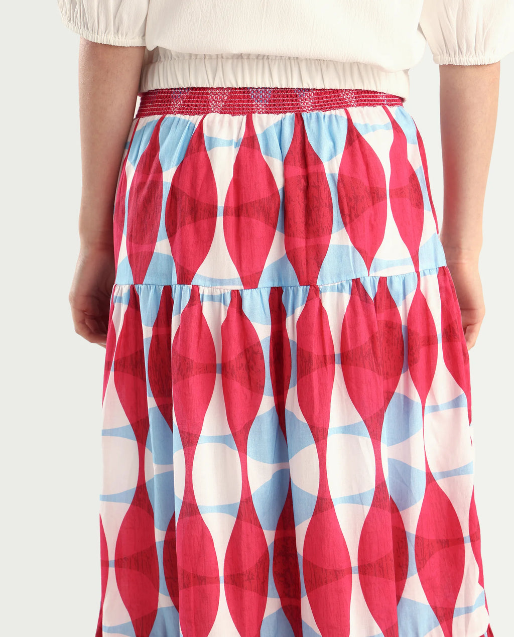Rareism Women's Naybert Multi Cotton Geometric Print Ankle Length Flared Skirt