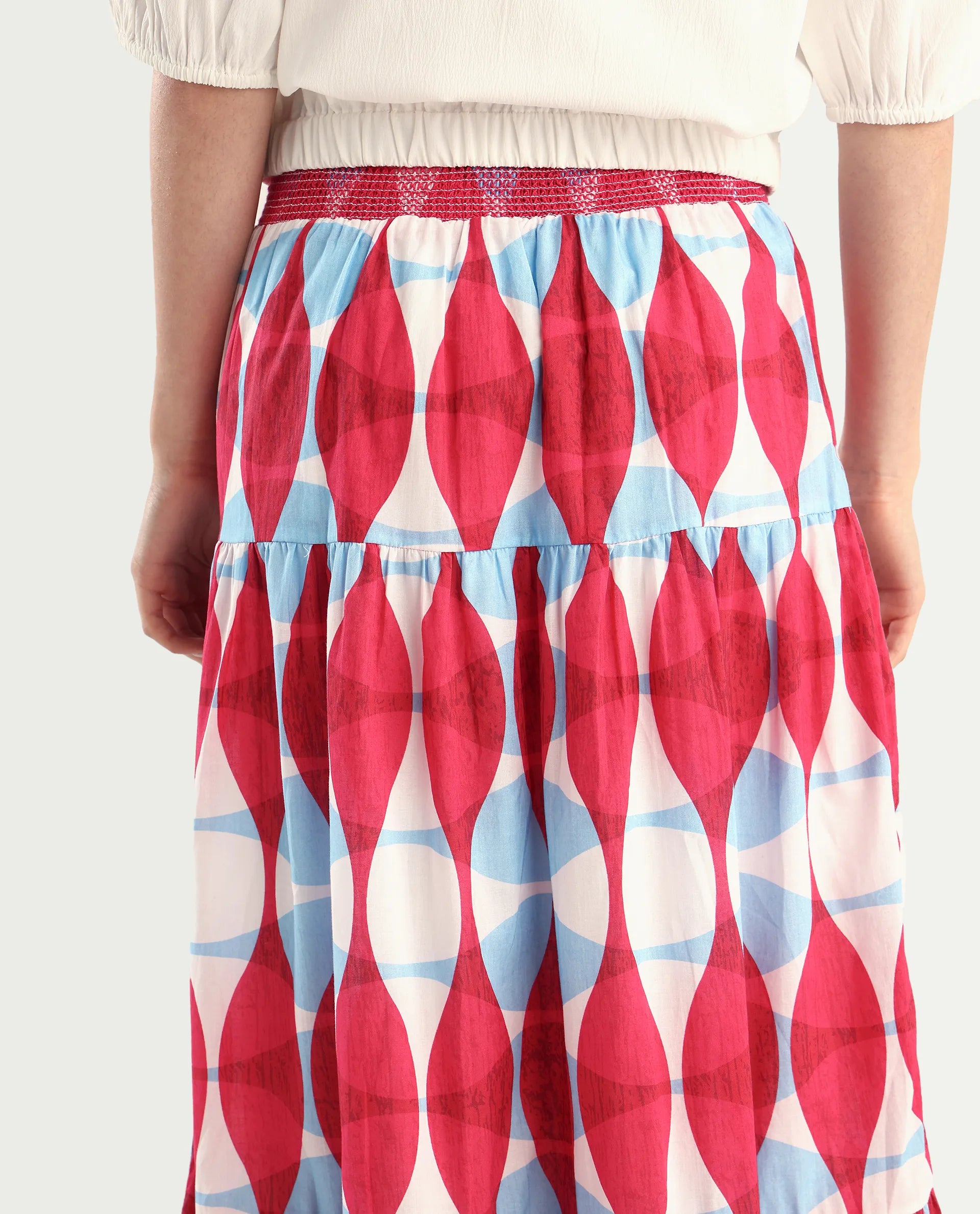 Rareism Women's Naybert Multi Cotton Geometric Print Ankle Length Flared Skirt