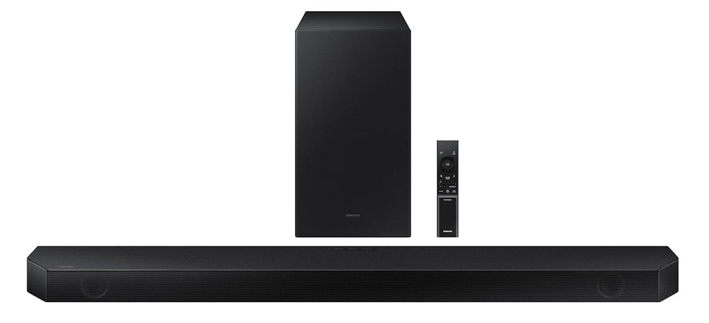 Samsung Q-Symphony Soundbar (HW-Q600B/XL), USB, Bluetooth with 3.1.2 Channel, Wireless Subwoofer, and 2 Up-Firing Speakers, Dolby Atmos Music (Black)