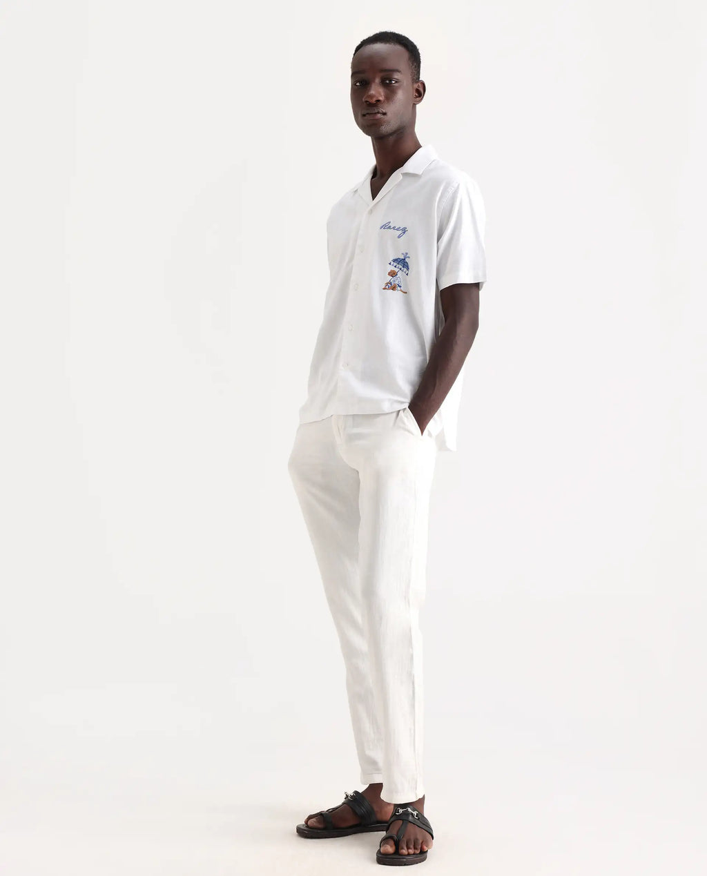 Rare Rabbit Men's Pastor 25 White Cotton Plain Regular Fit Trouser