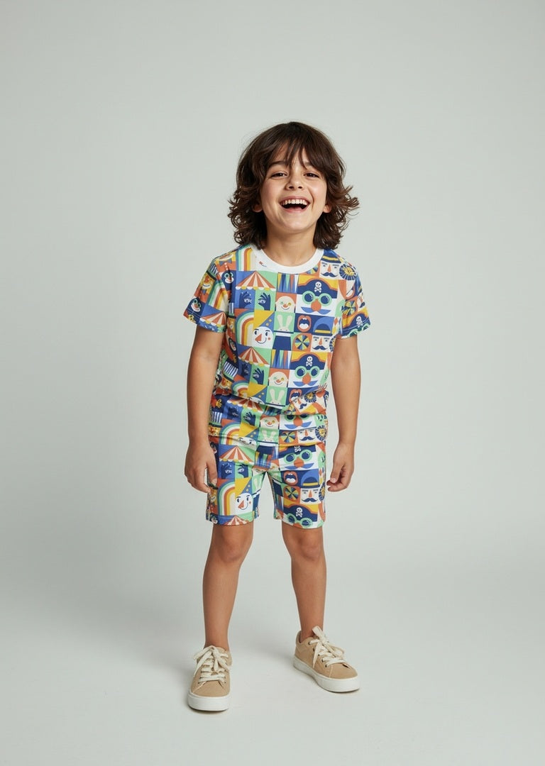 HOP Kids Multicolour Cotton T-Shirt and Shorts Set