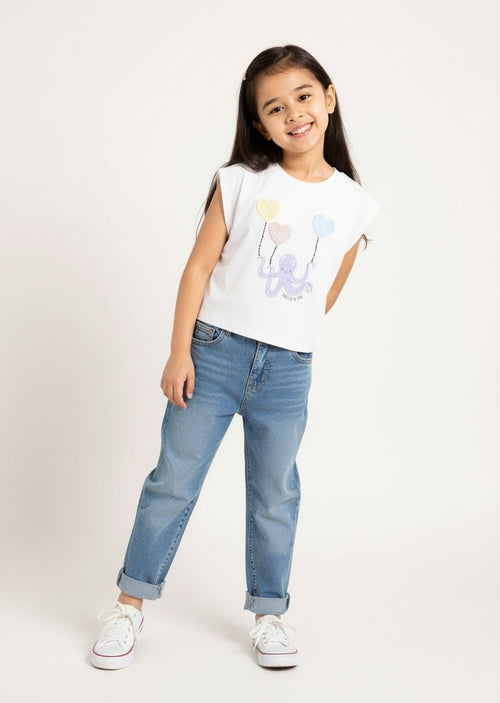 HOP Kids White Printed Cotton Top