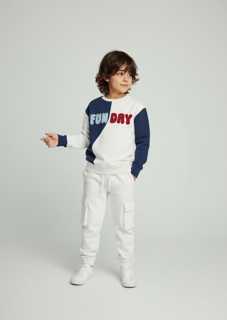 HOP Kids Off-White Text Cotton Sweatshirt and Joggers Set