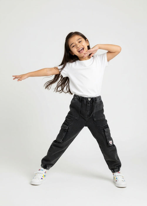 HOP Kids Charcoal Mid-Rise Jogger-Style Jeans