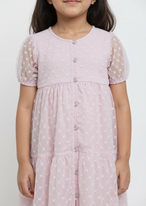 HOP Kids Pink Floral Embroidered Tiered Dress
