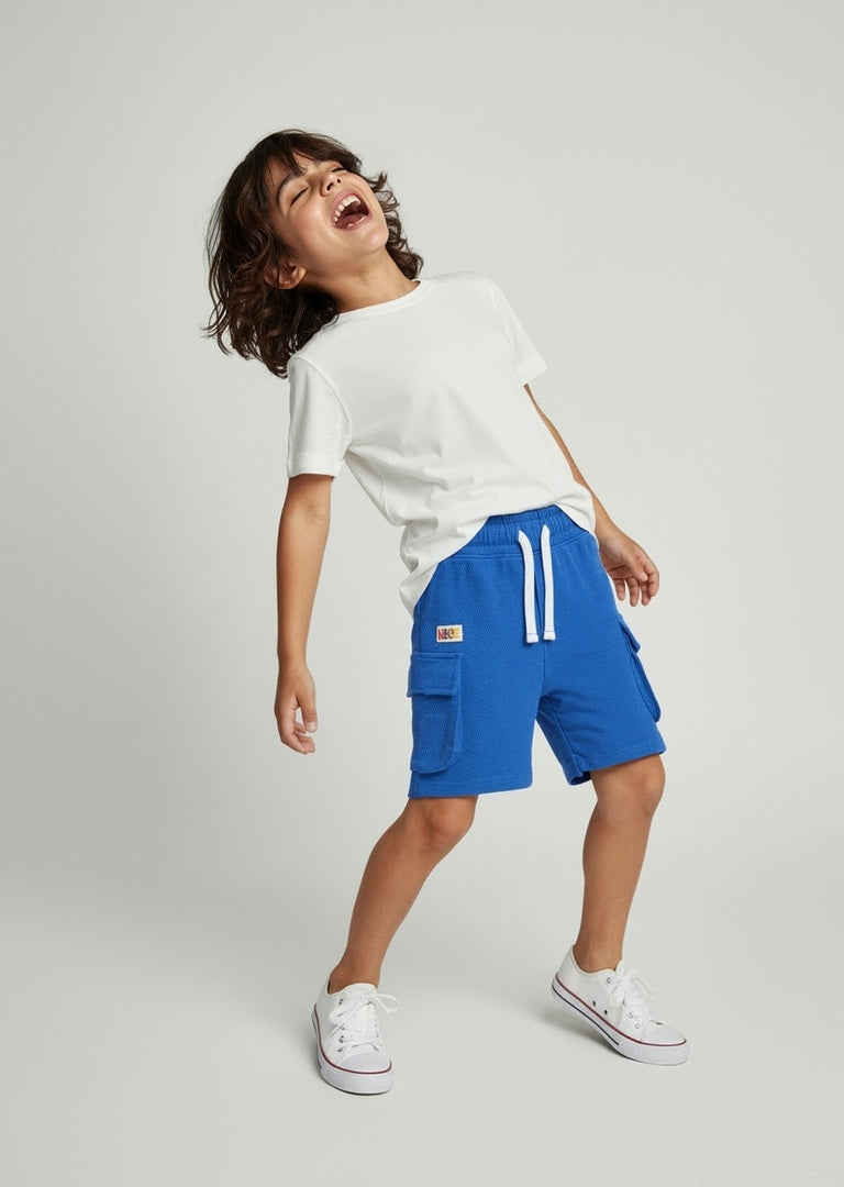HOP Kids Blue Knitted Mid-Rise Cotton-Blend Shorts