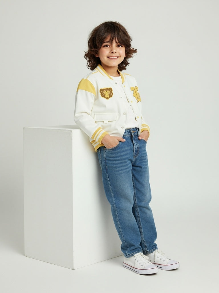 HOP Kids Off-White Embroidered Cotton-Blend Jacket