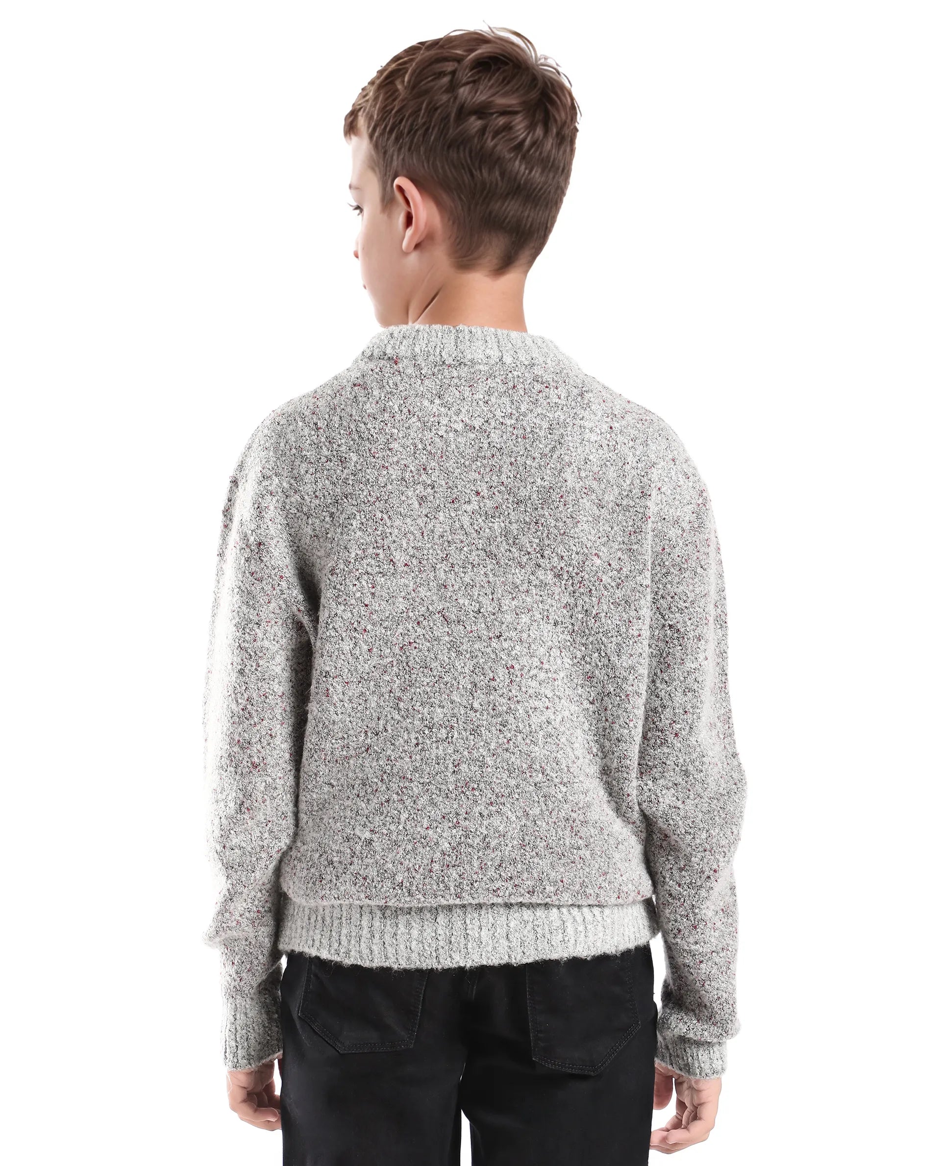 Rare Ones Kids Raz Grey Acrylic Blend Monogram Print Pull On Closure Regular Fit Sweater