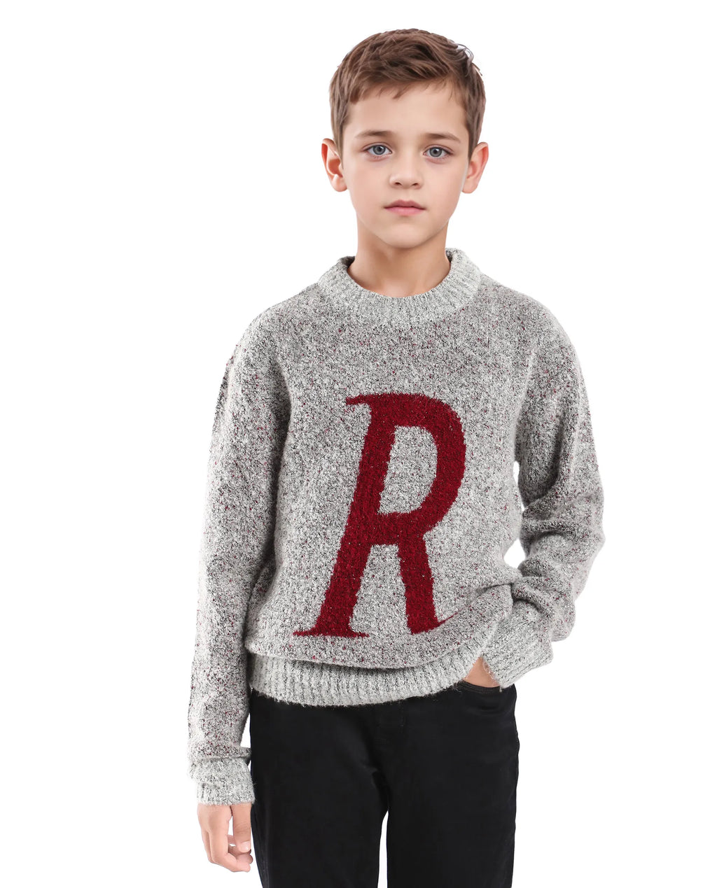 Rare Ones Kids Raz Grey Acrylic Blend Monogram Print Pull On Closure Regular Fit Sweater