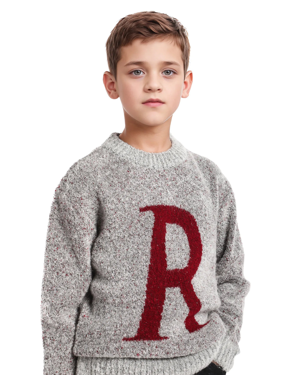 Rare Ones Kids Raz Grey Acrylic Blend Monogram Print Pull On Closure Regular Fit Sweater