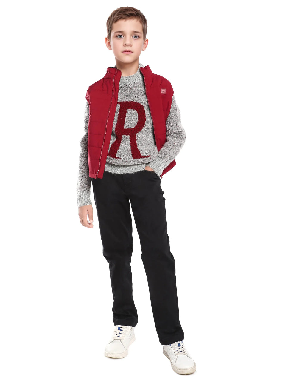 Rare Ones Kids Raz Grey Acrylic Blend Monogram Print Pull On Closure Regular Fit Sweater