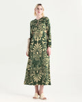 Rareism Women's Ronaz Green Viscose Round Neck Ornamental Print Maxi Fit And Flare Dress